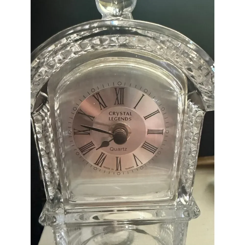 Crystal Legends Small Glass Tabletop Grandfather Clock Quartz & 24% Lead Crystal